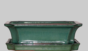 Pot rectangle vert avec soucoupe